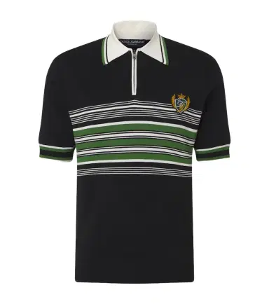 Dolce & Gabbana Embroidered striped silk and cotton polo shirt | Thumbnail 1 Dolce & Gabbana Embroidered striped silk and cotton polo shirt | Thumbnail 1