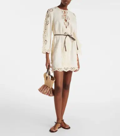 Zimmermann Awaken belted embroidered linen minidress | Thumbnail 4 Zimmermann Awaken belted embroidered linen minidress | Thumbnail 4