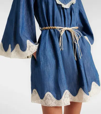 Zimmermann Awaken belted lace-trimmed denim minidress | Thumbnail 3 Zimmermann Awaken belted lace-trimmed denim minidress | Thumbnail 3