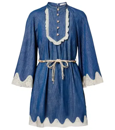 Zimmermann Awaken belted lace-trimmed denim minidress | Thumbnail 1 Zimmermann Awaken belted lace-trimmed denim minidress | Thumbnail 1