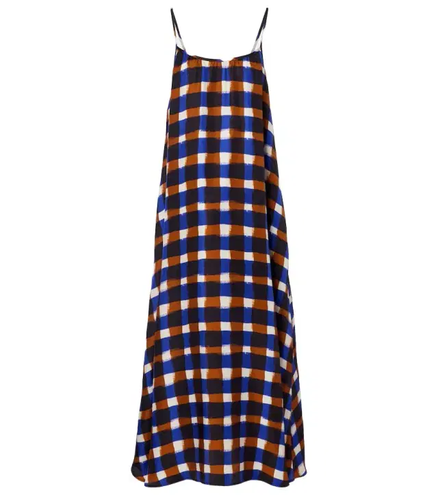 Napoli checked silk twill maxi dress Napoli checked silk twill maxi dress