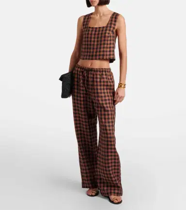Asceno Checked linen wide-leg pants | Thumbnail 6 Asceno Checked linen wide-leg pants | Thumbnail 6