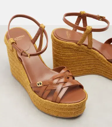 Valentino Garavani Bribri 120 leather-trimmed raffia espadrille wedges | Thumbnail 3 Valentino Garavani Bribri 120 leather-trimmed raffia espadrille wedges | Thumbnail 3
