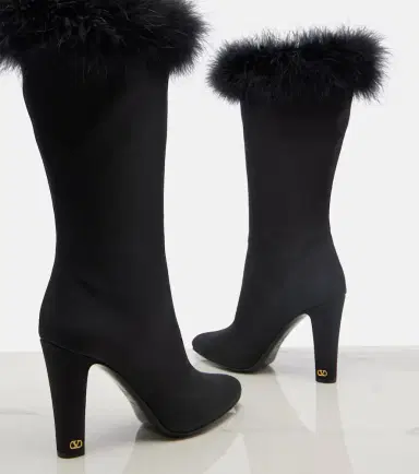 Valentino Garavani Hotty feather-trimmed satin knee-high boots | Thumbnail 2 Valentino Garavani Hotty feather-trimmed satin knee-high boots | Thumbnail 2