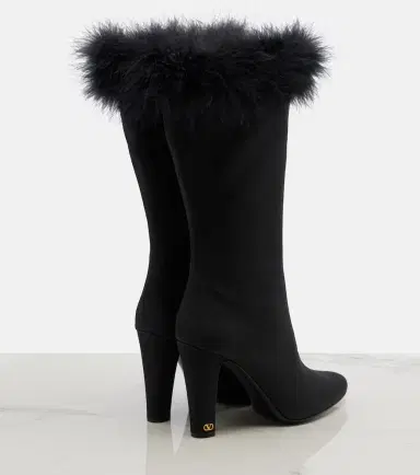 Valentino Garavani Hotty feather-trimmed satin knee-high boots | Thumbnail 3 Valentino Garavani Hotty feather-trimmed satin knee-high boots | Thumbnail 3