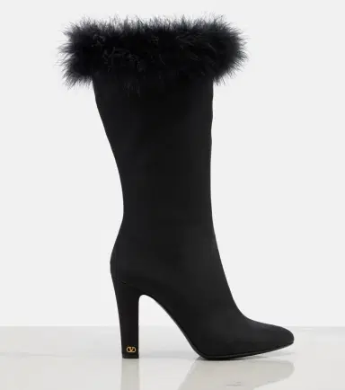 Valentino Garavani Hotty feather-trimmed satin knee-high boots | Thumbnail 4 Valentino Garavani Hotty feather-trimmed satin knee-high boots | Thumbnail 4