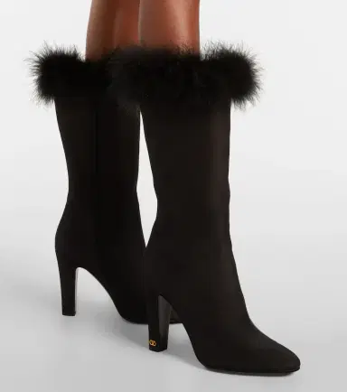Valentino Garavani Hotty feather-trimmed satin knee-high boots | Thumbnail 6 Valentino Garavani Hotty feather-trimmed satin knee-high boots | Thumbnail 6