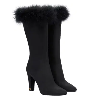 Valentino Garavani Hotty feather-trimmed satin knee-high boots | Thumbnail 1 Valentino Garavani Hotty feather-trimmed satin knee-high boots | Thumbnail 1