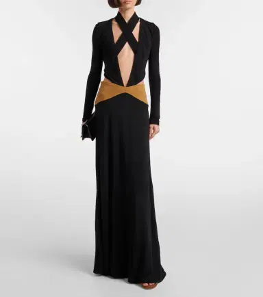 Christopher Esber Contour cutout suede-trimmed jersey gown | Thumbnail 3 Christopher Esber Contour cutout suede-trimmed jersey gown | Thumbnail 3