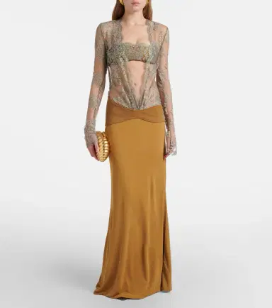 Christopher Esber Sèpienne lace and suede gown | Thumbnail 3 Christopher Esber Sèpienne lace and suede gown | Thumbnail 3