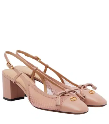 Valentino Garavani VLogo leather and mesh slingback pumps | Thumbnail 1 Valentino Garavani VLogo leather and mesh slingback pumps | Thumbnail 1