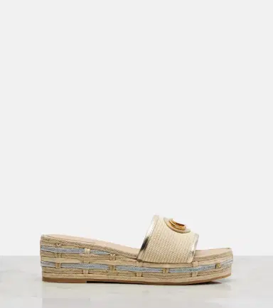Valentino Garavani VLogo leather-trimmed espadrille slides | Thumbnail 2 Valentino Garavani VLogo leather-trimmed espadrille slides | Thumbnail 2