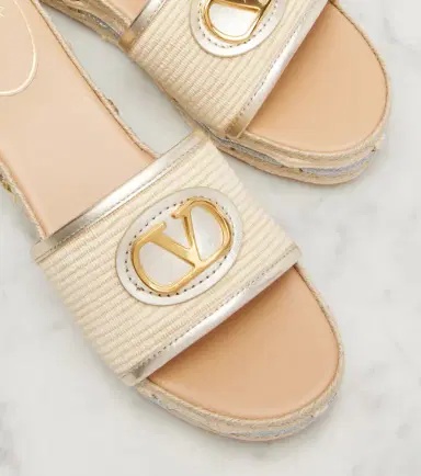 Valentino Garavani VLogo leather-trimmed espadrille slides | Thumbnail 3 Valentino Garavani VLogo leather-trimmed espadrille slides | Thumbnail 3