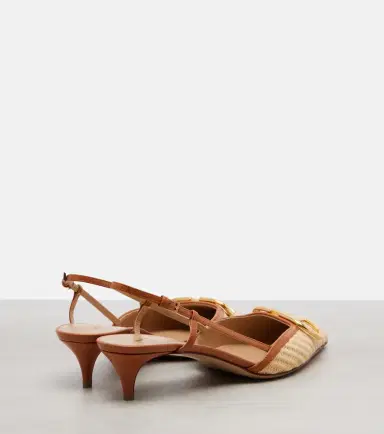 Valentino Garavani VLogo leather-trimmed raffia slingback pumps | Thumbnail 2 Valentino Garavani VLogo leather-trimmed raffia slingback pumps | Thumbnail 2