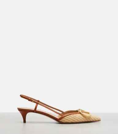Valentino Garavani VLogo leather-trimmed raffia slingback pumps | Thumbnail 4 Valentino Garavani VLogo leather-trimmed raffia slingback pumps | Thumbnail 4