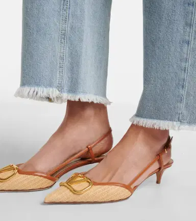 Valentino Garavani VLogo leather-trimmed raffia slingback pumps | Thumbnail 6 Valentino Garavani VLogo leather-trimmed raffia slingback pumps | Thumbnail 6