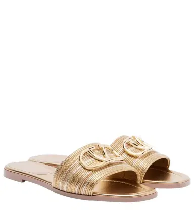 Valentino Garavani VLogo embroidered leather slides | Thumbnail 1 Valentino Garavani VLogo embroidered leather slides | Thumbnail 1