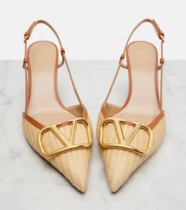 Valentino Garavani VLogo leather-trimmed slingback pumps | Thumbnail 2 Valentino Garavani VLogo leather-trimmed slingback pumps | Thumbnail 2