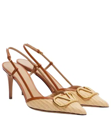 Valentino Garavani VLogo leather-trimmed slingback pumps | Thumbnail 1 Valentino Garavani VLogo leather-trimmed slingback pumps | Thumbnail 1
