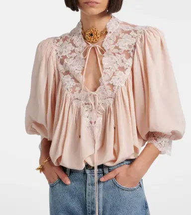 Chloé Chloé Lace-trimmed silk crêpe de chine blouse | Thumbnail 3 Chloé Chloé Lace-trimmed silk crêpe de chine blouse | Thumbnail 3