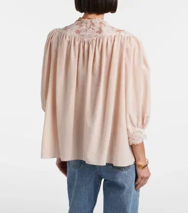 Chloé Chloé Lace-trimmed silk crêpe de chine blouse | Thumbnail 6 Chloé Chloé Lace-trimmed silk crêpe de chine blouse | Thumbnail 6