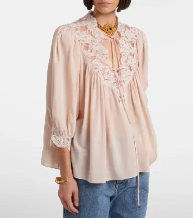 Chloé Chloé Lace-trimmed silk crêpe de chine blouse | Thumbnail 7 Chloé Chloé Lace-trimmed silk crêpe de chine blouse | Thumbnail 7
