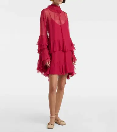 Chloe Chloé Ruffled silk muslin minidress | Thumbnail 6 Chloe Chloé Ruffled silk muslin minidress | Thumbnail 6