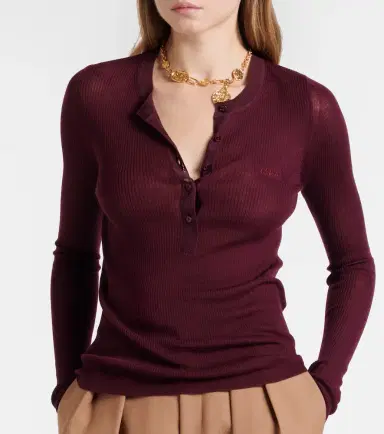 Chloe Chloé Wool Henley shirt | Thumbnail 4 Chloe Chloé Wool Henley shirt | Thumbnail 4