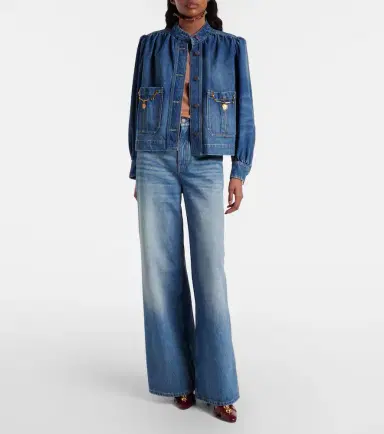 Chloe Chloé Gathered embellished denim jacket | Thumbnail 2 Chloe Chloé Gathered embellished denim jacket | Thumbnail 2