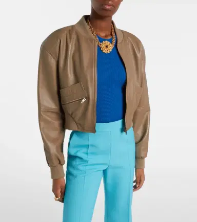 Chloe Chloé Cropped leather bomber jacket | Thumbnail 5 Chloe Chloé Cropped leather bomber jacket | Thumbnail 5