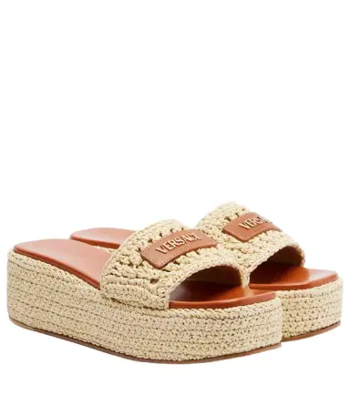 Versace Logo raffia platform espadrille slides | Thumbnail 1 Versace Logo raffia platform espadrille slides | Thumbnail 1