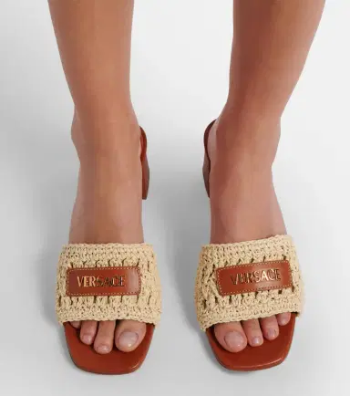 Versace Logo raffia and leather mules | Thumbnail 5 Versace Logo raffia and leather mules | Thumbnail 5