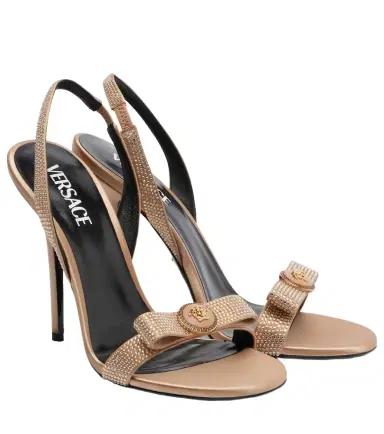 Versace Medusa embellished satin sandals | Thumbnail 1 Versace Medusa embellished satin sandals | Thumbnail 1