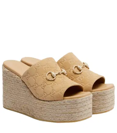 Gucci Horsebit GG suede espadrille wedges | Thumbnail 1 Gucci Horsebit GG suede espadrille wedges | Thumbnail 1