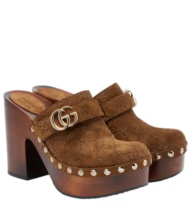 Gucci Double G GG suede clogs | Thumbnail 1 Gucci Double G GG suede clogs | Thumbnail 1