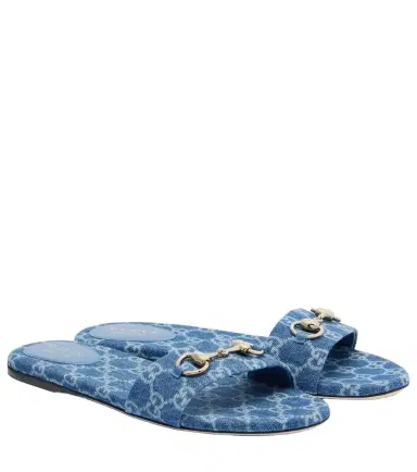 Gucci Horsebit GG denim slides | Thumbnail 1 Gucci Horsebit GG denim slides | Thumbnail 1