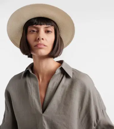 Brunello Cucinelli Leather-trimmed straw fedora hat | Thumbnail 3 Brunello Cucinelli Leather-trimmed straw fedora hat | Thumbnail 3