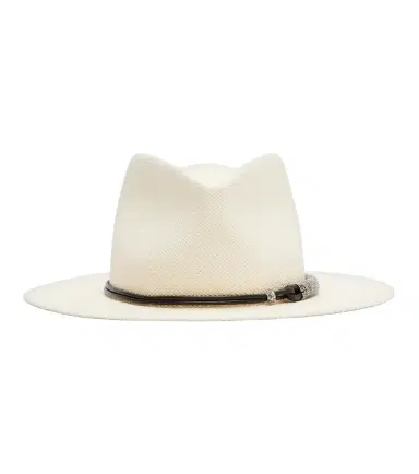 Brunello Cucinelli Leather-trimmed straw fedora hat | Thumbnail 1 Brunello Cucinelli Leather-trimmed straw fedora hat | Thumbnail 1
