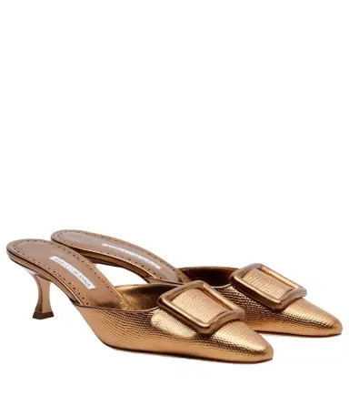 Manolo Blahnik Maysale 50 metallic leather mules | Thumbnail 1 Manolo Blahnik Maysale 50 metallic leather mules | Thumbnail 1