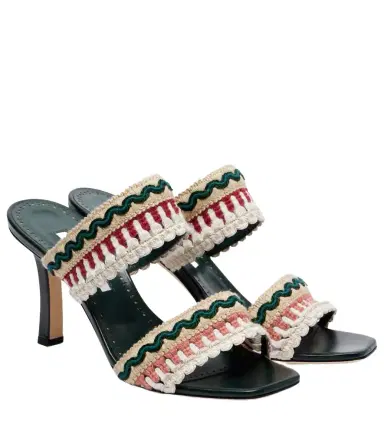 Manolo Blahnik Mabeco 90 leather-trimmed knitted mules | Thumbnail 1 Manolo Blahnik Mabeco 90 leather-trimmed knitted mules | Thumbnail 1