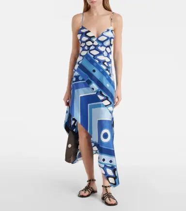 Pucci Vivara asymmetric silk satin midi dress | Thumbnail 2 Pucci Vivara asymmetric silk satin midi dress | Thumbnail 2