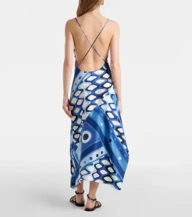Pucci Vivara asymmetric silk satin midi dress | Thumbnail 3 Pucci Vivara asymmetric silk satin midi dress | Thumbnail 3