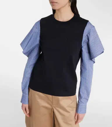 Sacai Striped cotton jersey and poplin shirt | Thumbnail 2 Sacai Striped cotton jersey and poplin shirt | Thumbnail 2