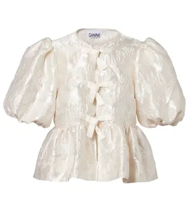 Ganni Peplum satin jacquard blouse | Thumbnail 1 Ganni Peplum satin jacquard blouse | Thumbnail 1