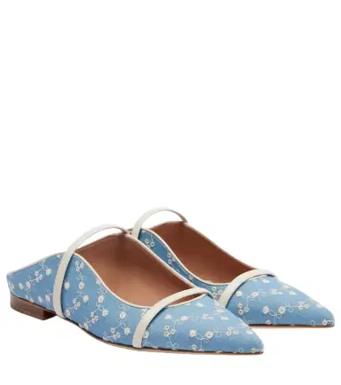 Malone Souliers Maureen leather-trimmed denim mules | Thumbnail 1 Malone Souliers Maureen leather-trimmed denim mules | Thumbnail 1