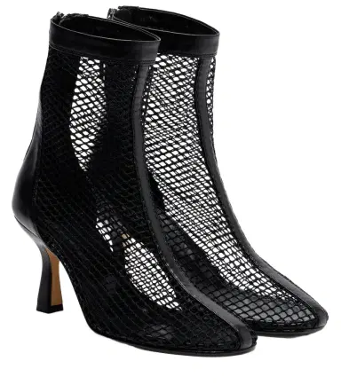 Souliers Martinez Fira leather-trimmed fishnet ankle boots | Thumbnail 1 Souliers Martinez Fira leather-trimmed fishnet ankle boots | Thumbnail 1