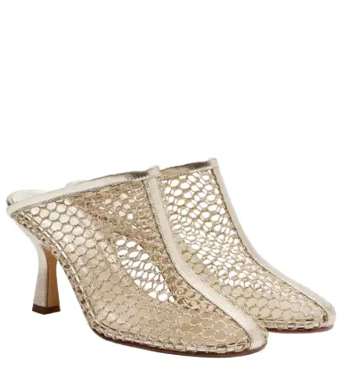 Souliers Martinez Giulia leather-trimmed fishnet mules | Thumbnail 1 Souliers Martinez Giulia leather-trimmed fishnet mules | Thumbnail 1