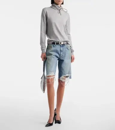 Area Distressed embellished denim shorts | Thumbnail 2 Area Distressed embellished denim shorts | Thumbnail 2