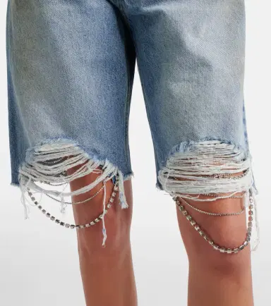 Area Distressed embellished denim shorts | Thumbnail 4 Area Distressed embellished denim shorts | Thumbnail 4