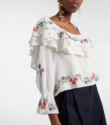 Rixo Maurine embroidered ruffled cotton top | Thumbnail 3 Rixo Maurine embroidered ruffled cotton top | Thumbnail 3